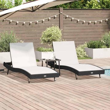vidaXL Ligstoel 3 st poly rattan Zwart en Wit, Verzenden, Nieuw