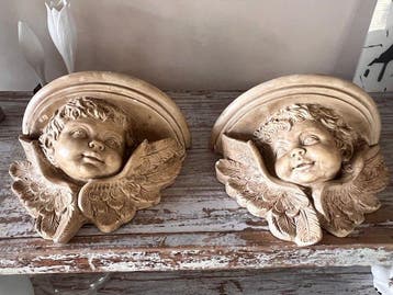 Wandtafel (2) - Gips - Paar Cherub Wandconsoles - 30 cm