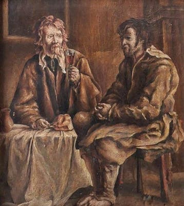 École italienne (XX) - Due personaggi attorno ad un tavolo, Antiquités & Art