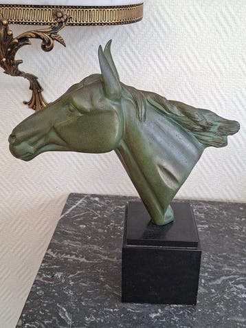 I. Rochard - sculptuur, Tête de cheval - 34 cm - Marmer,