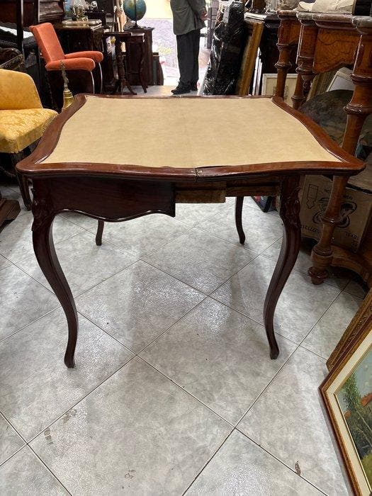 Table de jeux - Acajou, Cuir, Velours, Antiek en Kunst, Antiek | Overige Antiek