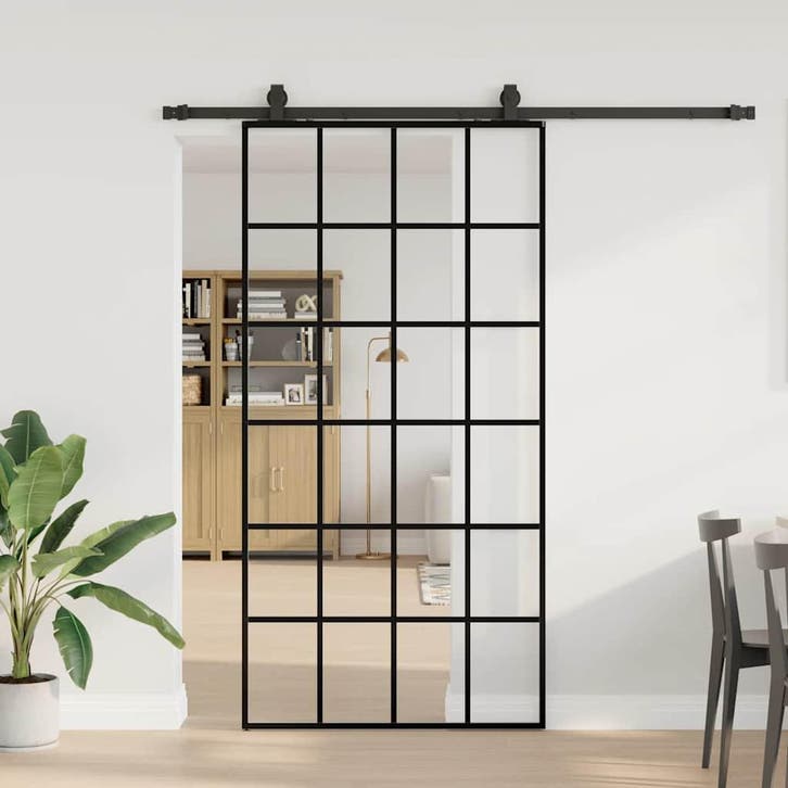 vidaXL Schuifdeur met beslagset 102x205 cm ESG glas zwart, Doe-het-zelf en Bouw, Deuren en Vliegenramen, Nieuw, Verzenden