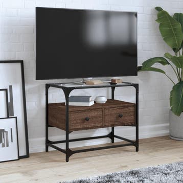 vidaXL Tv-meubel met glazen blad 60x35x51 cm hout bruin, Verzenden