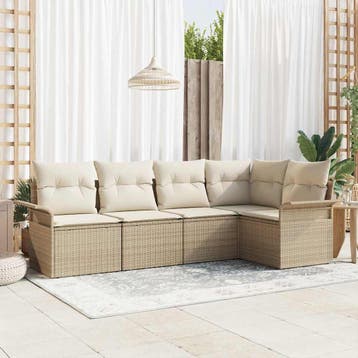 vidaXL Tuinbank Set 5 st Beige poly rattan, Verzenden, Nieuw
