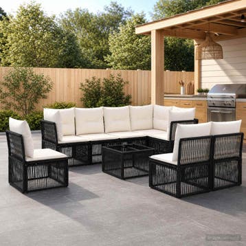 vidaXL Tuinbank Set 9 st Zwart poly rattan, Verzenden, Nieuw