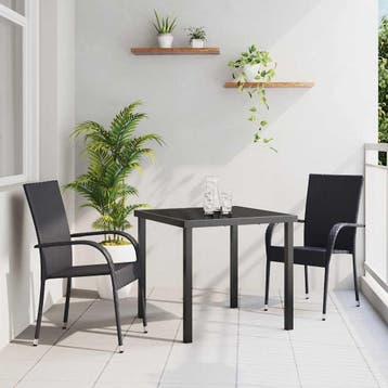 vidaXL Tuin Eettafel Set 3 pcs Zwart Gepoedercoat staal, Verzenden, Nieuw