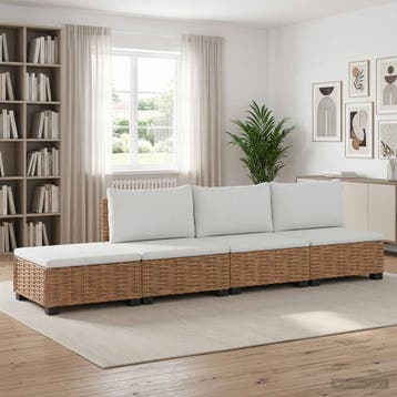 vidaXL 4 st Rieten Loungeset met Kussens GENDT Natuurlijk, Verzenden, Nieuw