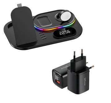 DrPhone LEGEND14 - Draadloze 4 in 1 Lader - Klok - LED -, Verzenden