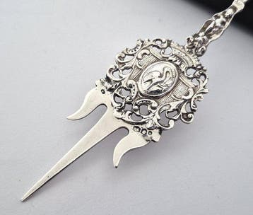 Fourchette à gâteau - Fourchette à gâteau en argent avec les, Antiquités & Art