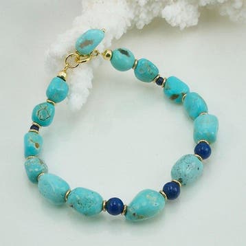 Turquoise - Argent, Plaqué or - Bracelet - Turquoise, Nieuw