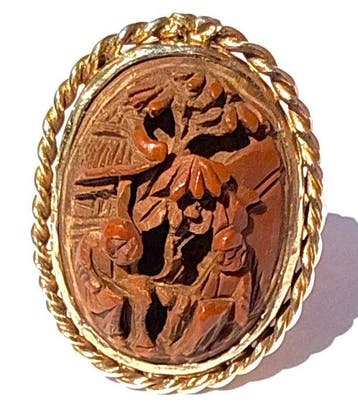 Ring - 18 karaat Geel goud - Qing-dynastie Hediao cameo, Nieuw