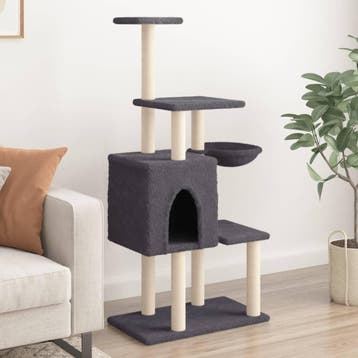 vidaXL Kattenmeubel met sisal krabpalen 131 cm donkergrijs, Dieren en Toebehoren, Verzenden, Nieuw