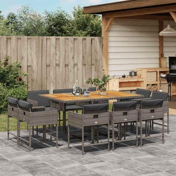 vidaXL 11-delige Tuinset met kussens poly rattan grijs, Verzenden, Tuinset