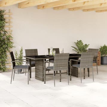 vidaXL 7-delige Tuinset met kussens poly rattan grijs, Verzenden, Nieuw, Tuinset