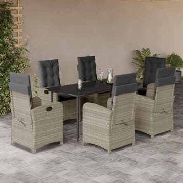 vidaXL 7-delige Tuinset met kussens poly rattan grijs, Verzenden, Tuinset