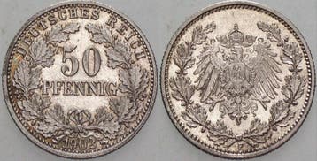 50 Pfennig 1902 F Kleinmunten-kaiserreich Grosser Adler, Verzenden, België