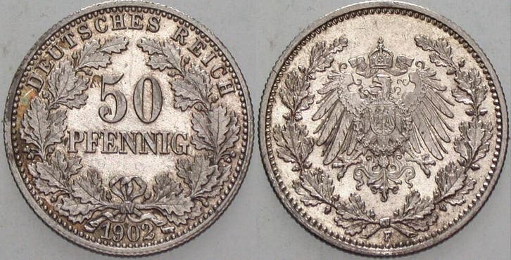 50 Pfennig 1902 F Kleinmunten-kaiserreich Grosser Adler, Timbres & Monnaies, Monnaies | Europe | Monnaies non-euro, Envoi