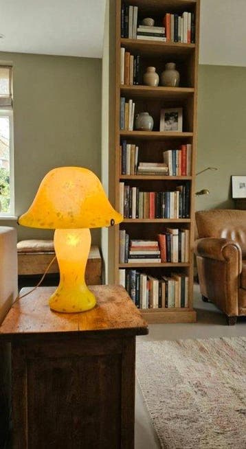 Tafellamp - Handgeblazen gemarmerd glas - Mushroom lamp