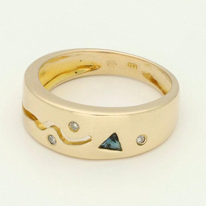 Bague - 14 carats Or jaune Diamant (Naturelle) - Saphir, Bijoux, Sacs & Beauté, Bagues