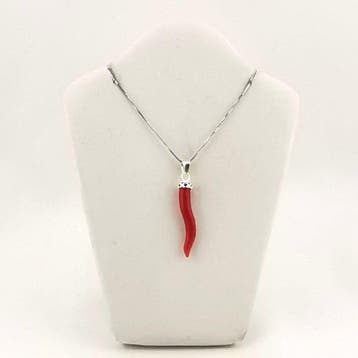Corail - Argent - Collier avec pendentif - gravé à la main, Collections, Minéraux & Fossiles