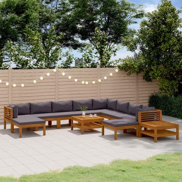 vidaXL 12-delige Loungeset met kussens massief acaciahout, Verzenden, Loungeset