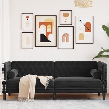 vidaXL Driezitsbank Chesterfield-stijl met bolsters fluweel, Verzenden