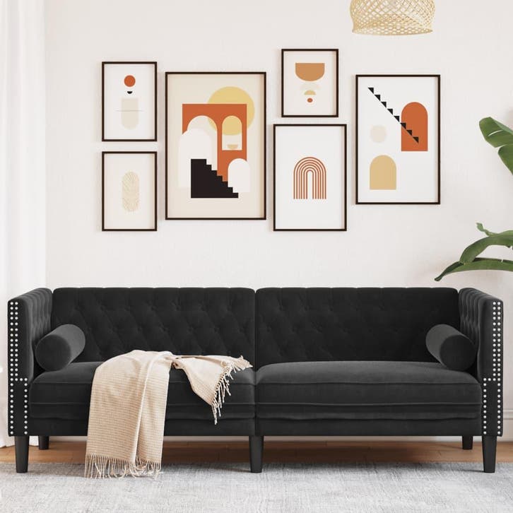 vidaXL Driezitsbank Chesterfield-stijl met bolsters fluweel, Huis en Inrichting, Zetels | Zetels, Nieuw, Verzenden