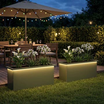 vidaXL Tuinplantenbak met led 2 st Olijfgroen 30 x 100 x 30, Verzenden, Nieuw