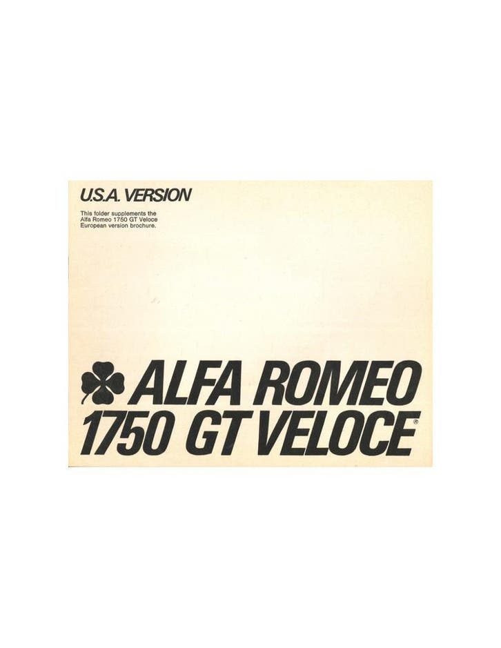 1969 ALFA ROMEO GT 1750 VELOCE BROCHURE ENGELS (USA), Livres, Autos | Brochures & Magazines