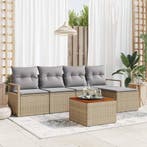 vidaXL Tuinbank Set met kussen 6 pcs Beige poly rattan, Verzenden