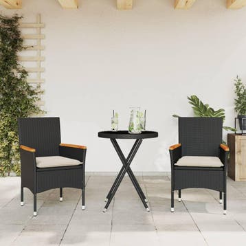 vidaXL 3-delige Bistroset met kussens poly rattan en glas, Verzenden, Nieuw