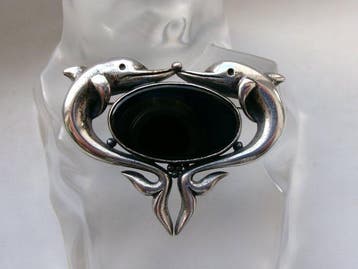 Zilver, Onyx - Broche - Art Nouveau-stijl
