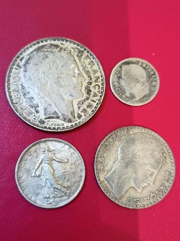 Frankrijk. Lot de 4 monnaies en argent, 1865/1938 (Zonder