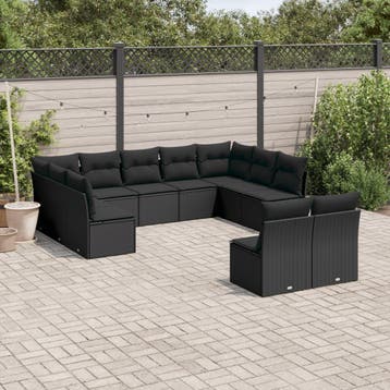 vidaXL 11-delige Loungeset met kussens poly rattan zwart, Verzenden, Loungeset