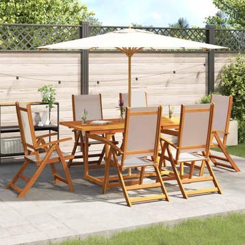 vidaXL 7-delige Tuinset massief acaciahout en textileen, Verzenden, Nieuw, Tuinset