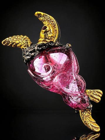 Roze tourmalijn broche - 925 sterlingzilver - Uitgehouwen, Verzamelen