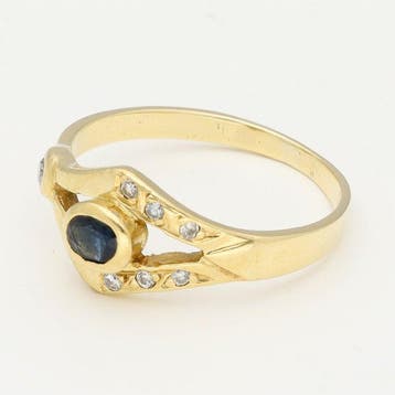 Bague - 18 carats Or jaune - Diamant - Saffier, Nieuw