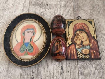 Icoon - Veel oude religieuze, handgemaakte voorwerpen - Hout, Antiek en Kunst