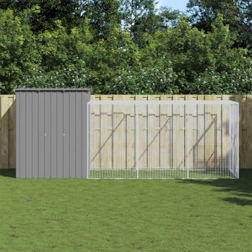 vidaXL Kippenhok met ren 165x455x181 cm staal lichtgrijs, Verzenden, Nieuw
