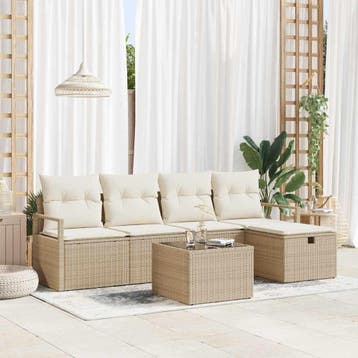 vidaXL Tuinbank Set 6 st Beige poly rattan, Verzenden