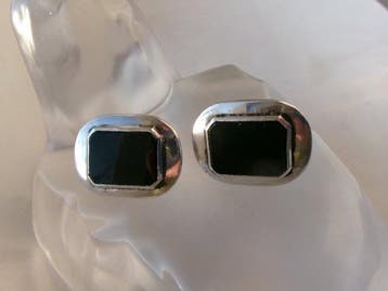 Argent, Onyx - Boutons de manchette - Art déco