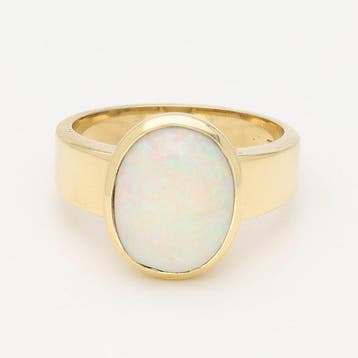 Ring - 14 karaat Geel goud Opaal, Handtassen en Accessoires, Ringen, Nieuw