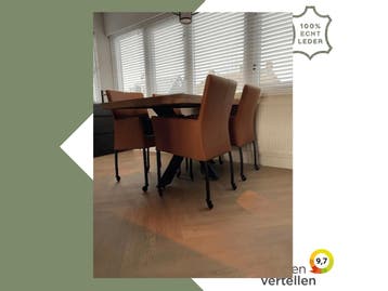 Set van 4 leren eetkamerstoelen - met wieltjes en, Ophalen of Verzenden, Nieuw, Eén