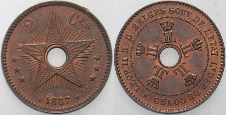 2 Centimes 1887 Congo Leopold Ii, Timbres & Monnaies, Monnaies | Amérique, Envoi