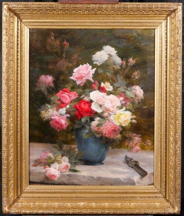 Gustave Bienvetu (1850-1916) - Bouquet of roses, Antiquités & Art, Art | Peinture | Classique