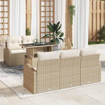 vidaXL Tuinbank Set 6 st Beige Poly Riet, Verzenden, Nieuw