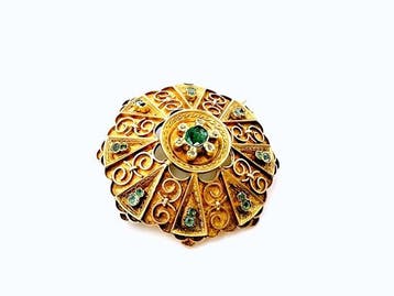 Broche - 18 carats Or jaune - 0.30ct. tw. Émeraude - Diamant