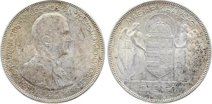 5 Pengo Ungarn 1930 vz/stgl, leichte Patina zilver, Postzegels en Munten, Munten | Europa | Niet-Euromunten, België, Verzenden