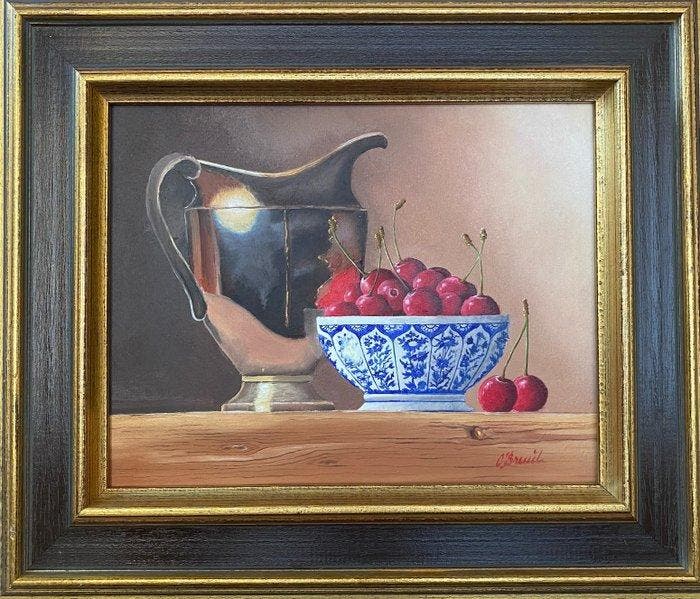 Ben Oude Breuil (1949) - Koperen kan en Chinese rijstkom met, Antiek en Kunst, Kunst | Schilderijen | Klassiek