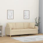 vidaXL Driezitsbank met sierkussens 180 cm stof crèmekleurig, Verzenden, Nieuw